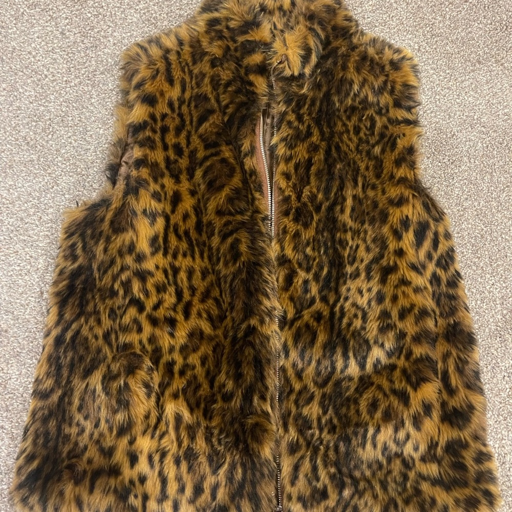 J. Crew Leopard Print Faux Fur Vest